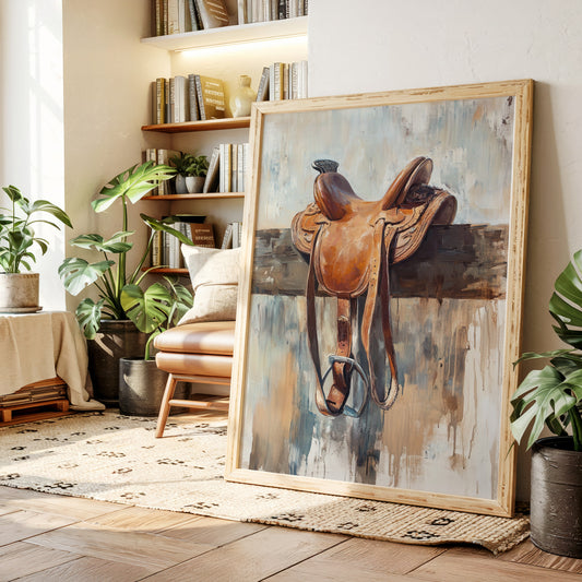 Gallery image 11 for Resting Leather – Western Saddle on Fence Painting