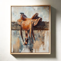 Gallery image 12 for Resting Leather – Western Saddle on Fence Painting