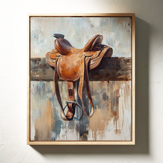 Gallery image 12 for Resting Leather – Western Saddle on Fence Painting