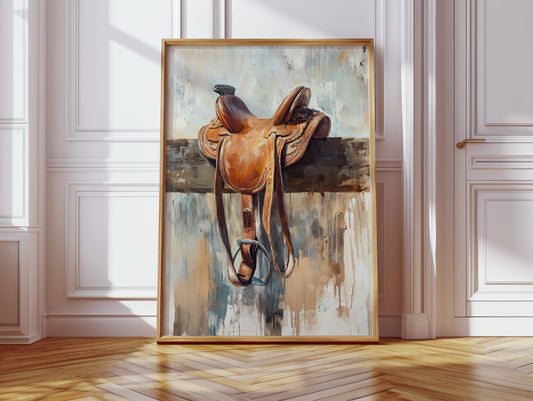 Gallery image 14 for Resting Leather – Western Saddle on Fence Painting