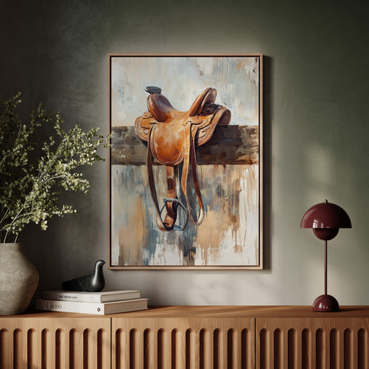 Gallery image 15 for Resting Leather – Western Saddle on Fence Painting