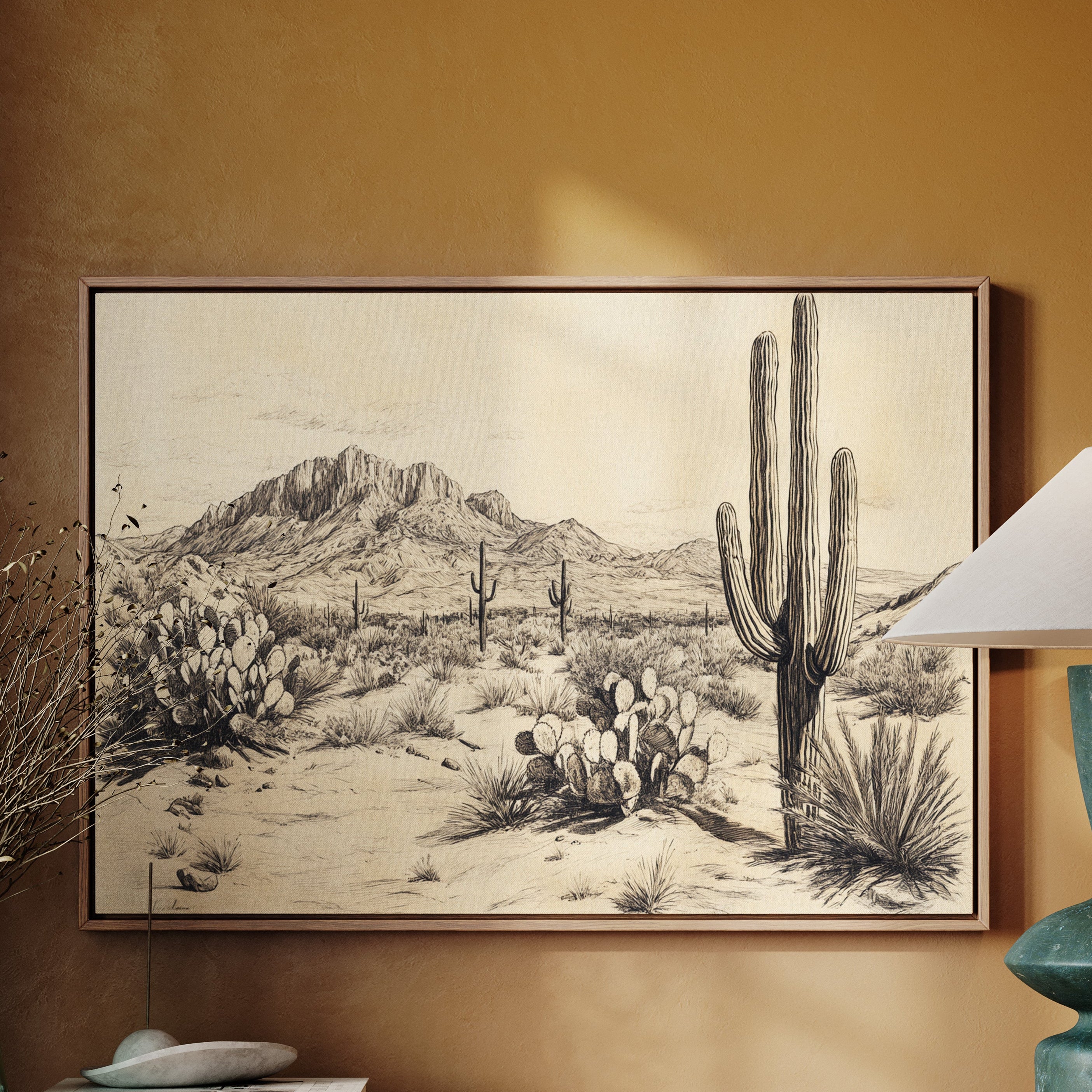 Gallery image 1 for Sonoran Stillness – Vintage Desert Landscape Illustration
