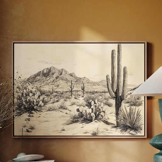 Gallery image 1 for Sonoran Stillness – Vintage Desert Landscape Illustration