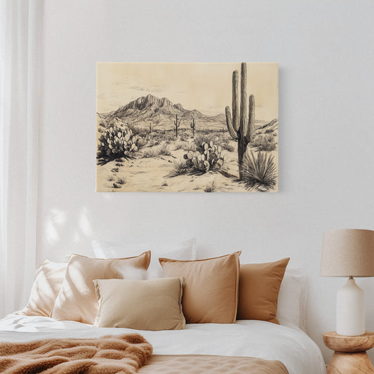Gallery image 2 for Sonoran Stillness – Vintage Desert Landscape Illustration