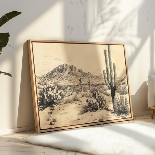 Gallery image 3 for Sonoran Stillness – Vintage Desert Landscape Illustration