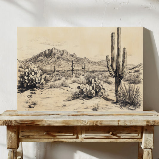 Gallery image 4 for Sonoran Stillness – Vintage Desert Landscape Illustration