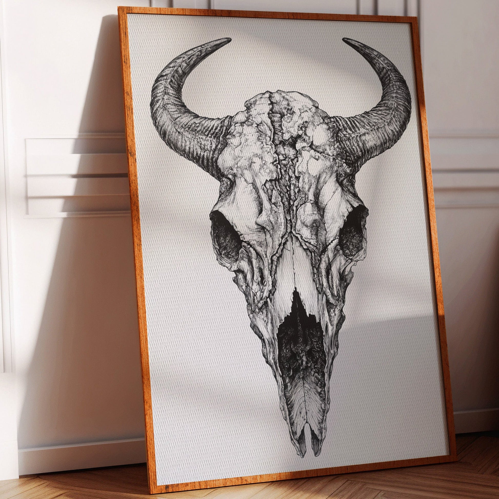 Gallery image 1 for Western Bison Skull – Black Ink Rustic Wall Art