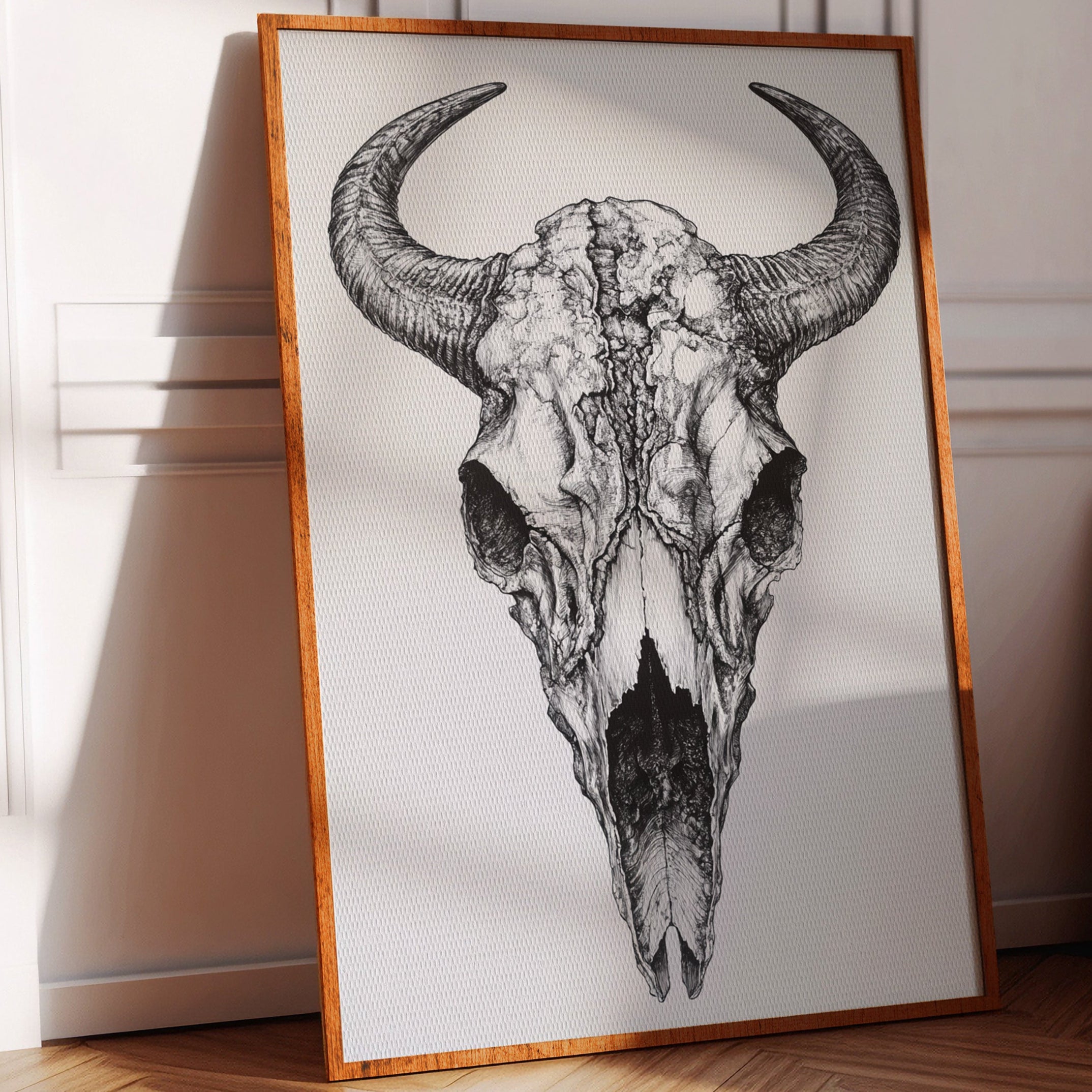 Gallery image 1 for Western Bison Skull – Black Ink Rustic Wall Art