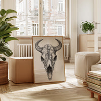 Gallery image 2 for Western Bison Skull – Black Ink Rustic Wall Art