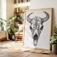 Gallery image 3 for Western Bison Skull – Black Ink Rustic Wall Art