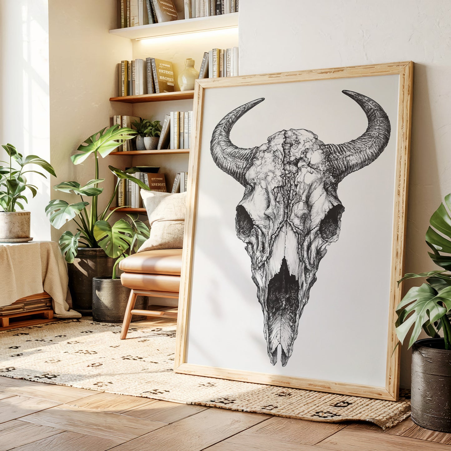 Gallery image 3 for Western Bison Skull – Black Ink Rustic Wall Art