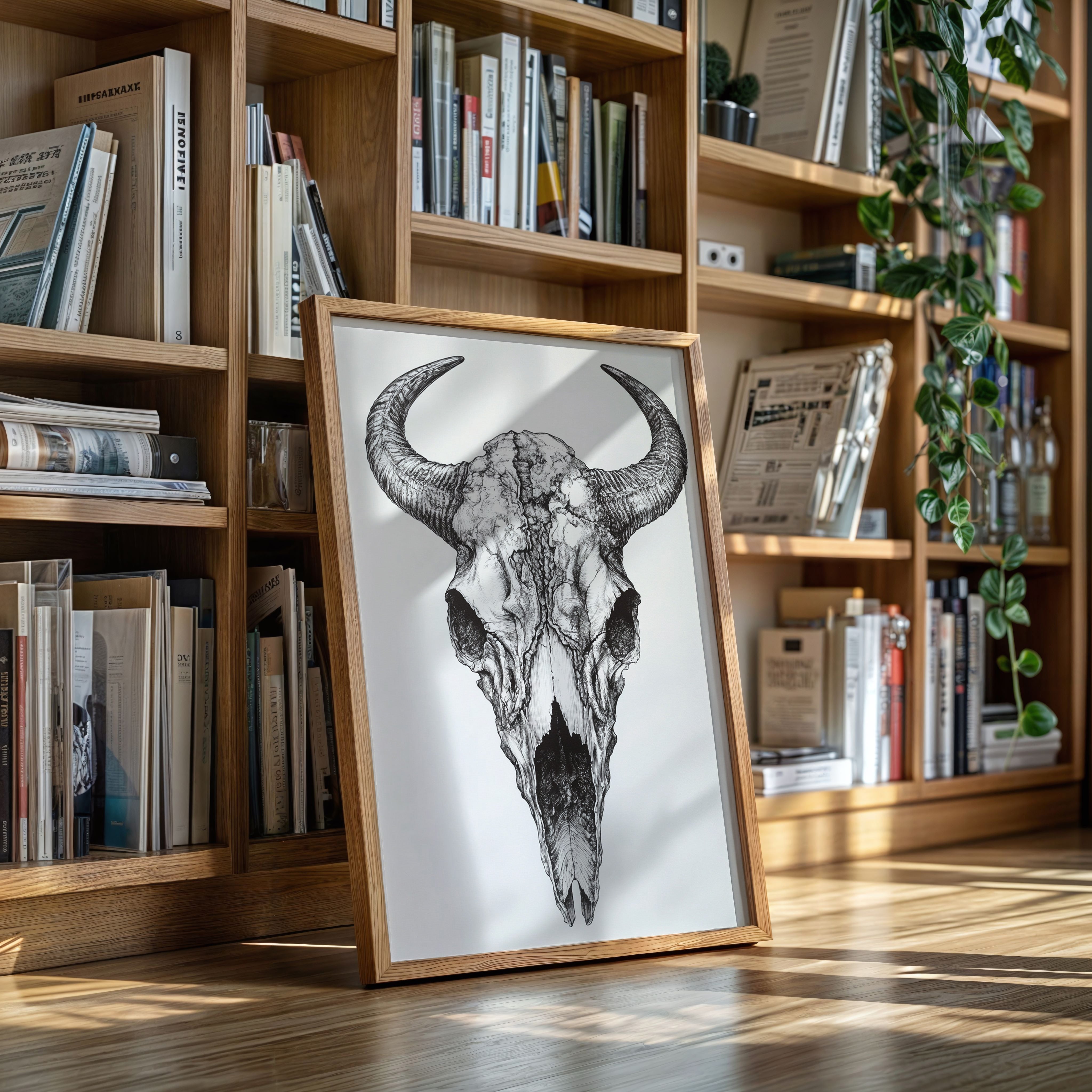 Gallery image 8 for Western Bison Skull – Black Ink Rustic Wall Art