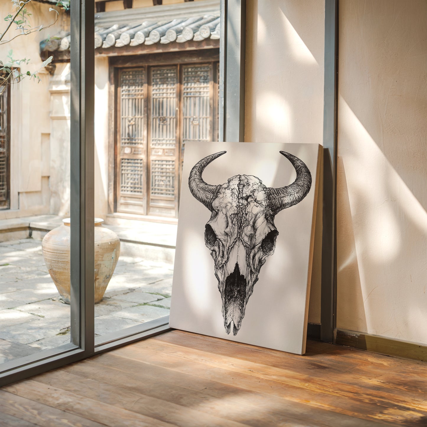 Gallery image 10 for Western Bison Skull – Black Ink Rustic Wall Art