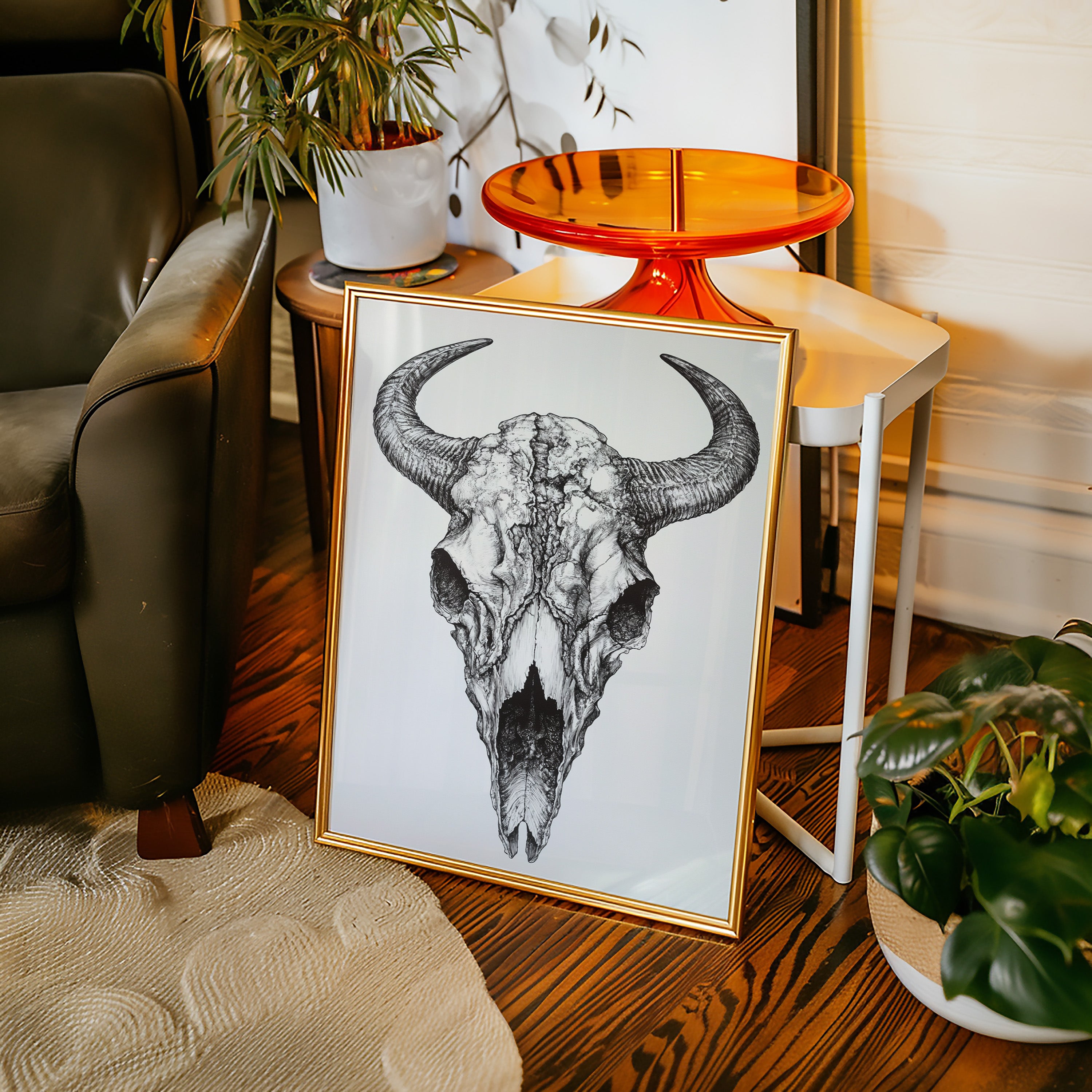 Gallery image 11 for Western Bison Skull – Black Ink Rustic Wall Art