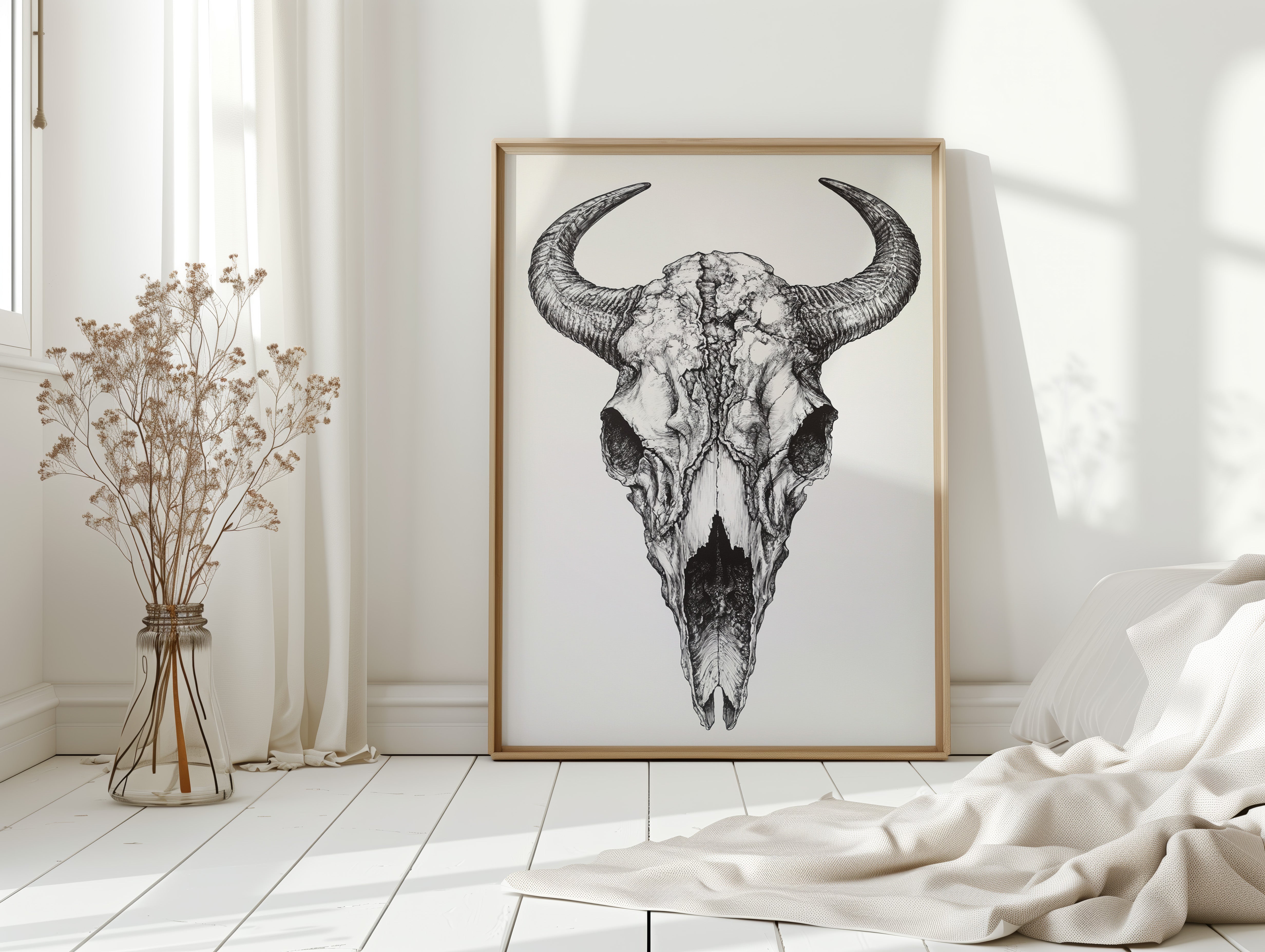 Gallery image 14 for Western Bison Skull – Black Ink Rustic Wall Art