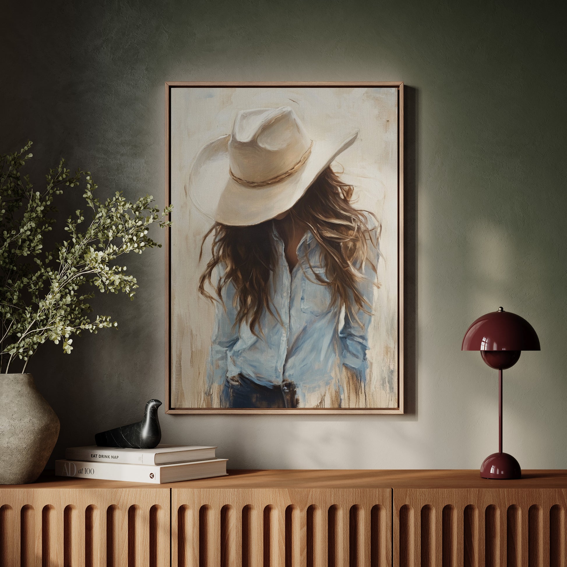 Gallery image 1 for Cowgirl in Blue – Soft Western Elegance Canvas Print