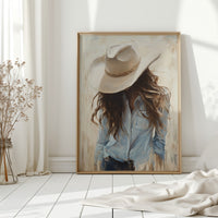 Gallery image 7 for Cowgirl in Blue – Soft Western Elegance Canvas Print