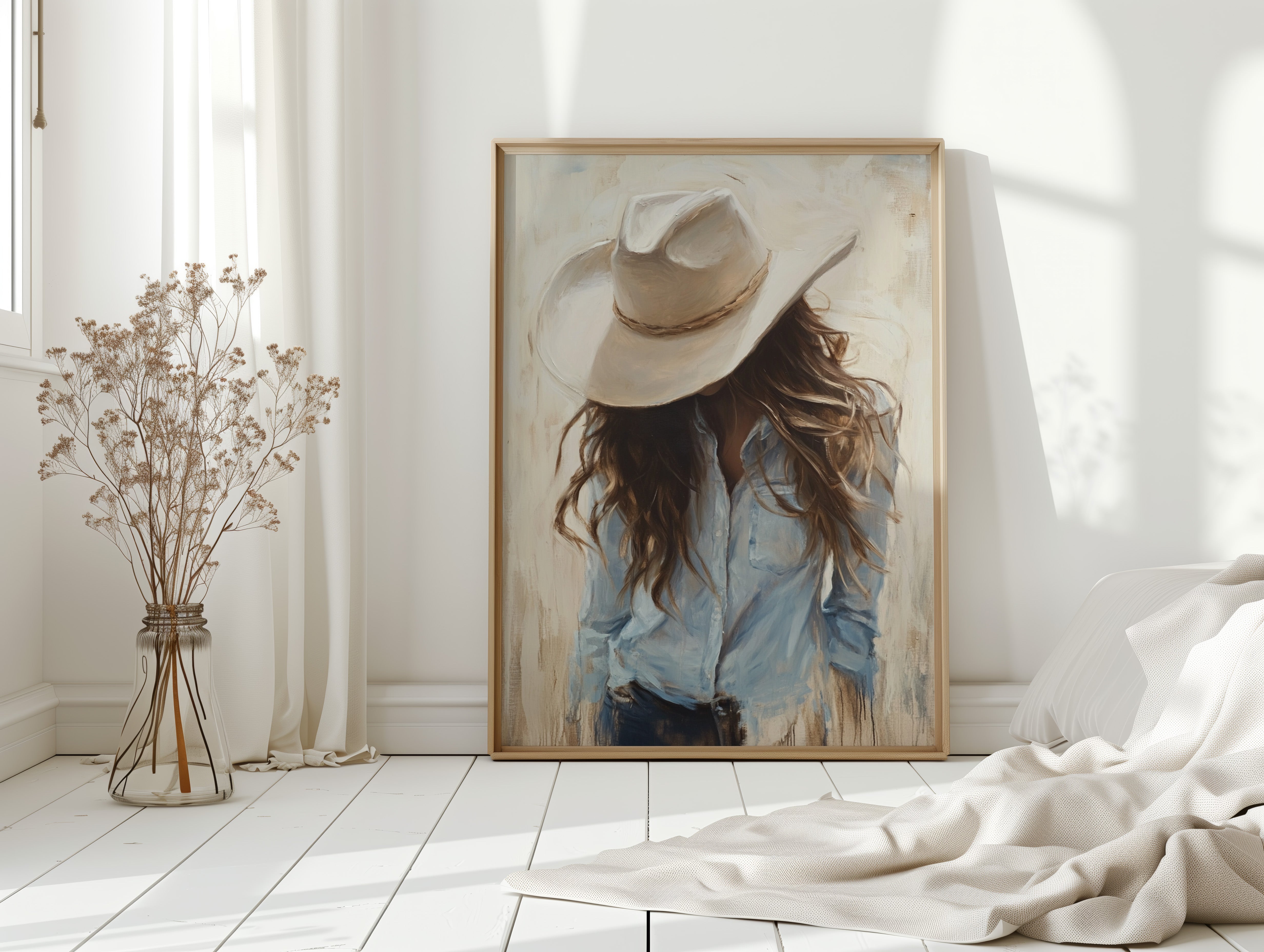 Gallery image 7 for Cowgirl in Blue – Soft Western Elegance Canvas Print