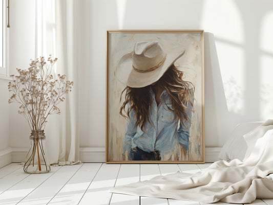 Gallery image 7 for Cowgirl in Blue – Soft Western Elegance Canvas Print