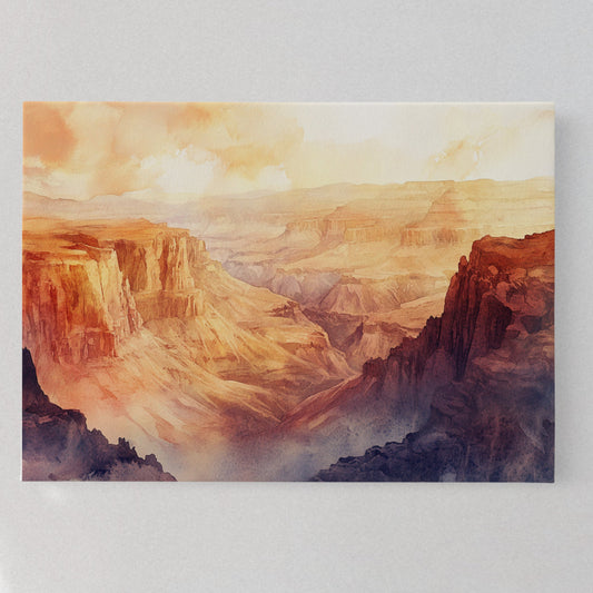 Gallery image 1 for Grand Solitude – Watercolor Canyon Sunset Landscape Print