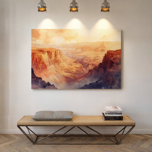 Gallery image 2 for Grand Solitude – Watercolor Canyon Sunset Landscape Print