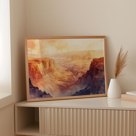 Gallery image 4 for Grand Solitude – Watercolor Canyon Sunset Landscape Print