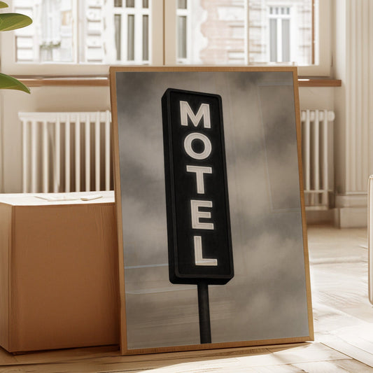 Gallery image 1 for Retro “MOTEL” Neon Sign – Black & White Vintage Wall Art