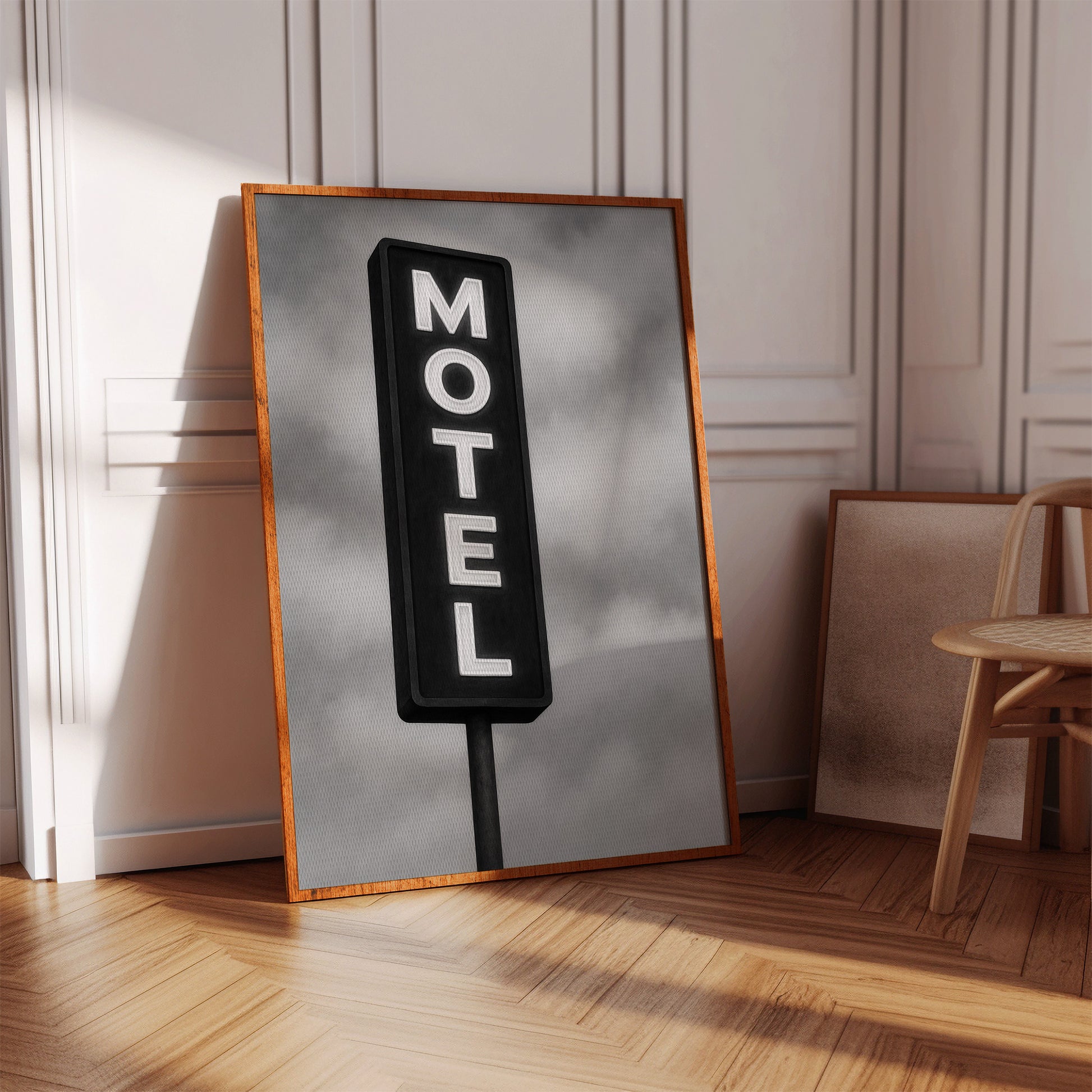 Gallery image 2 for Retro “MOTEL” Neon Sign – Black & White Vintage Wall Art
