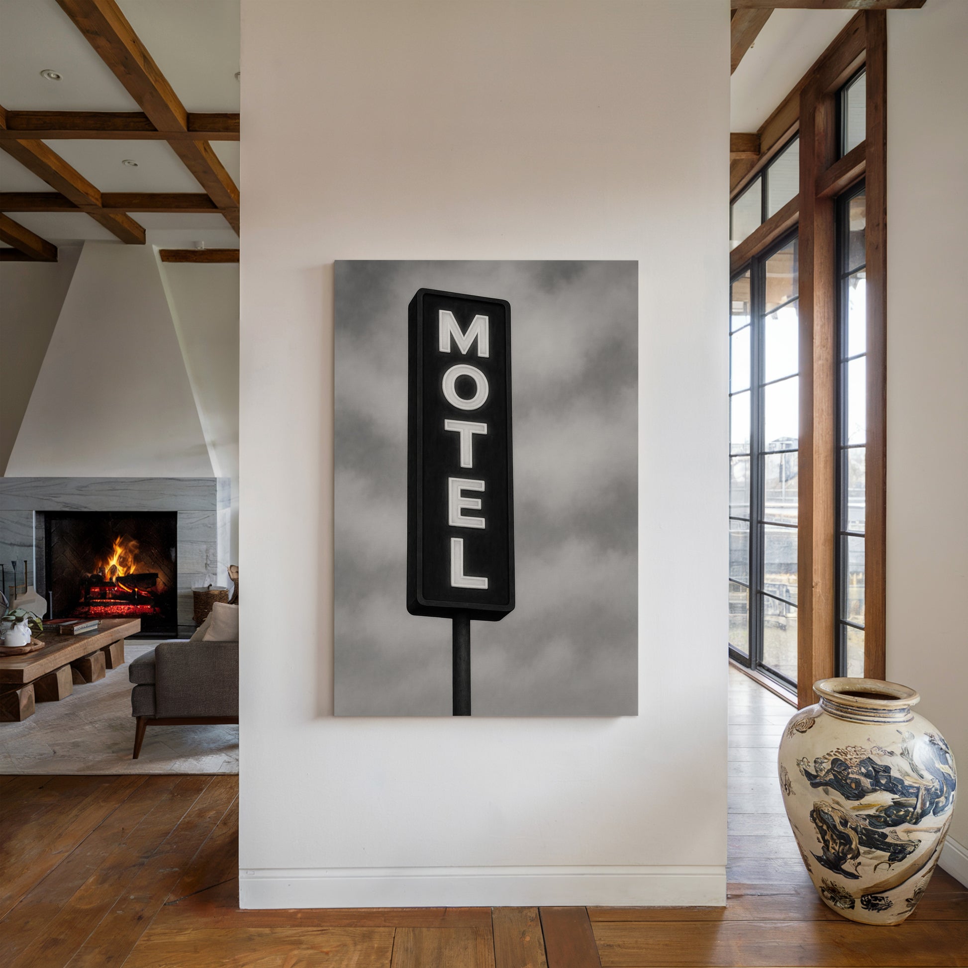Gallery image 4 for Retro “MOTEL” Neon Sign – Black & White Vintage Wall Art