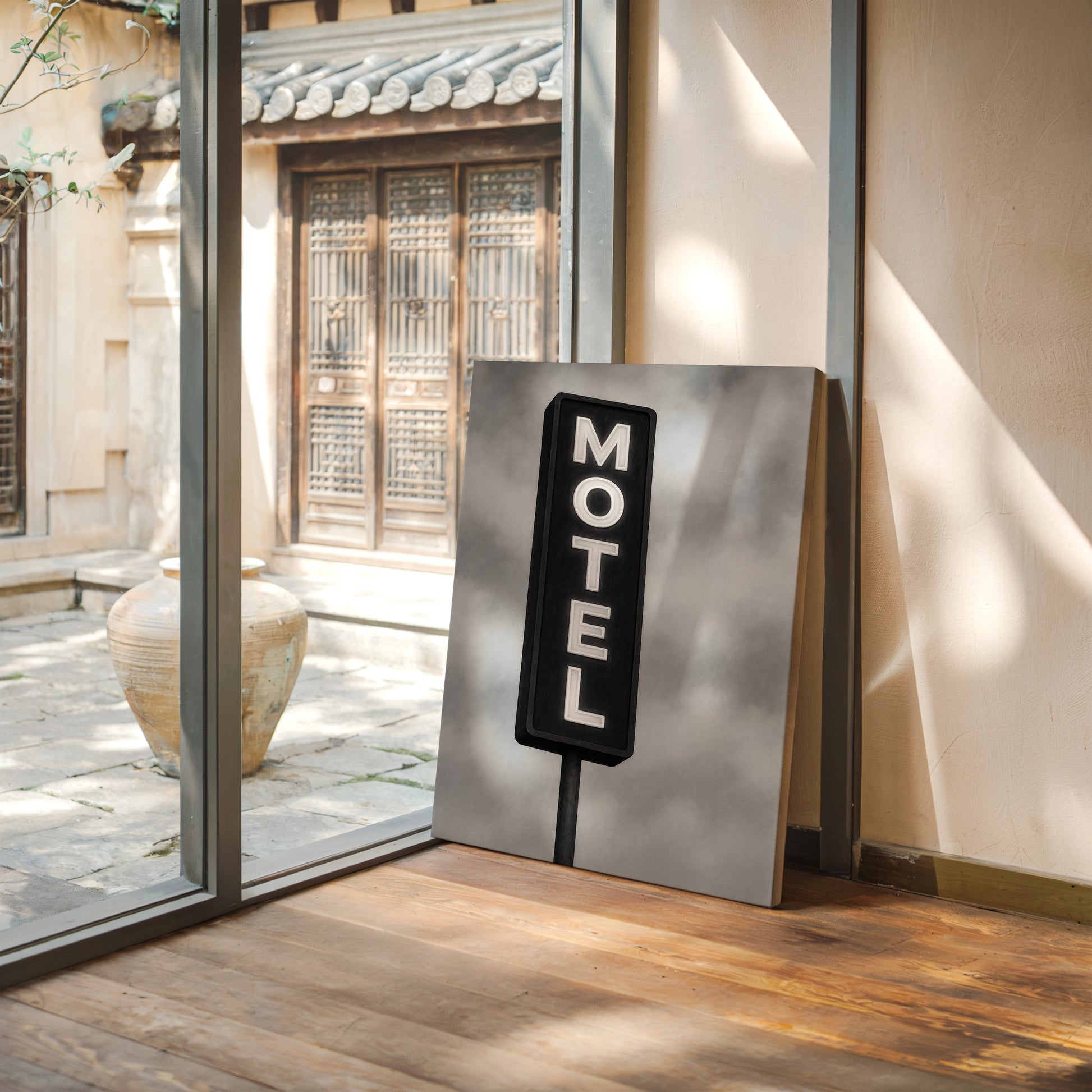 Gallery image 6 for Retro “MOTEL” Neon Sign – Black & White Vintage Wall Art