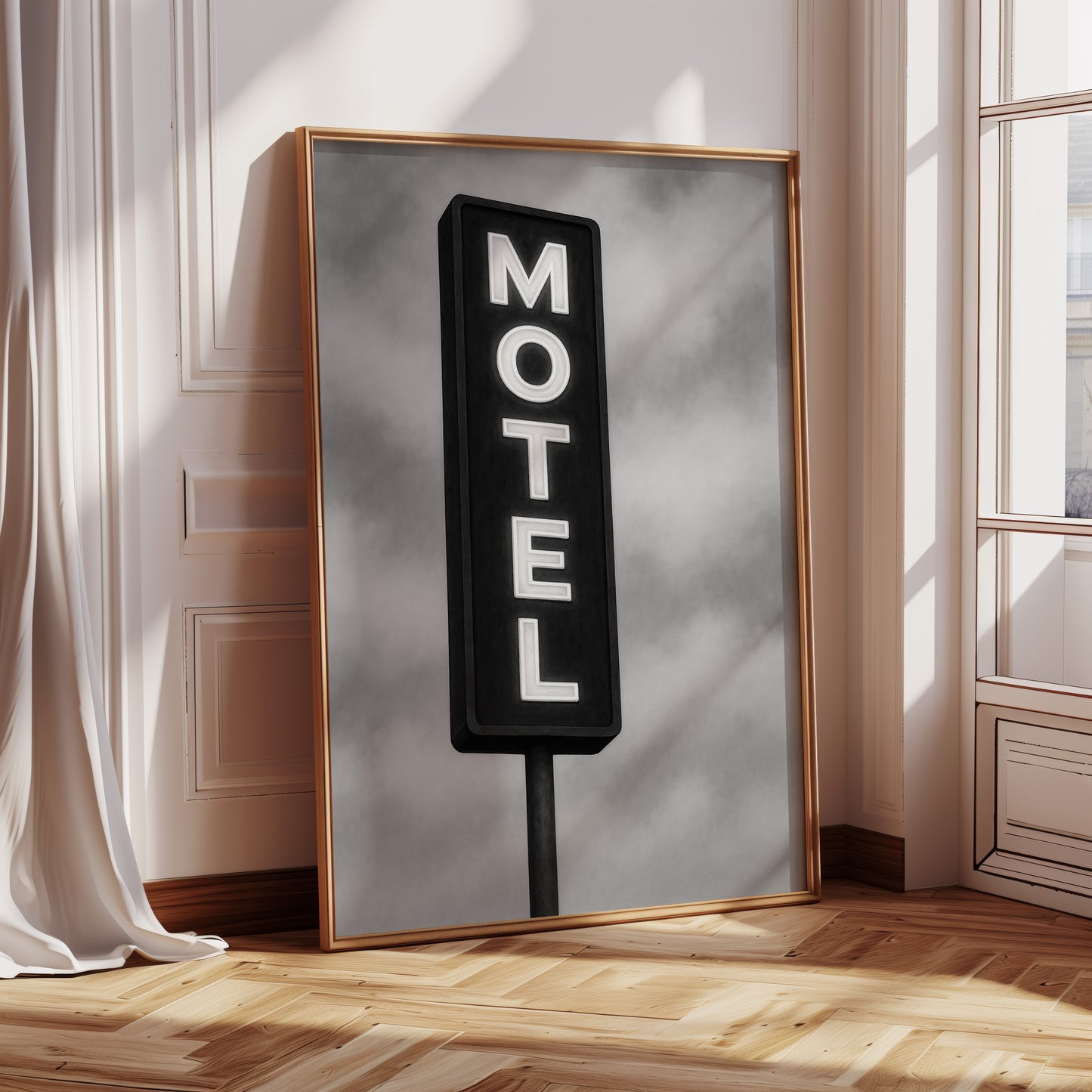 Gallery image 8 for Retro “MOTEL” Neon Sign – Black & White Vintage Wall Art