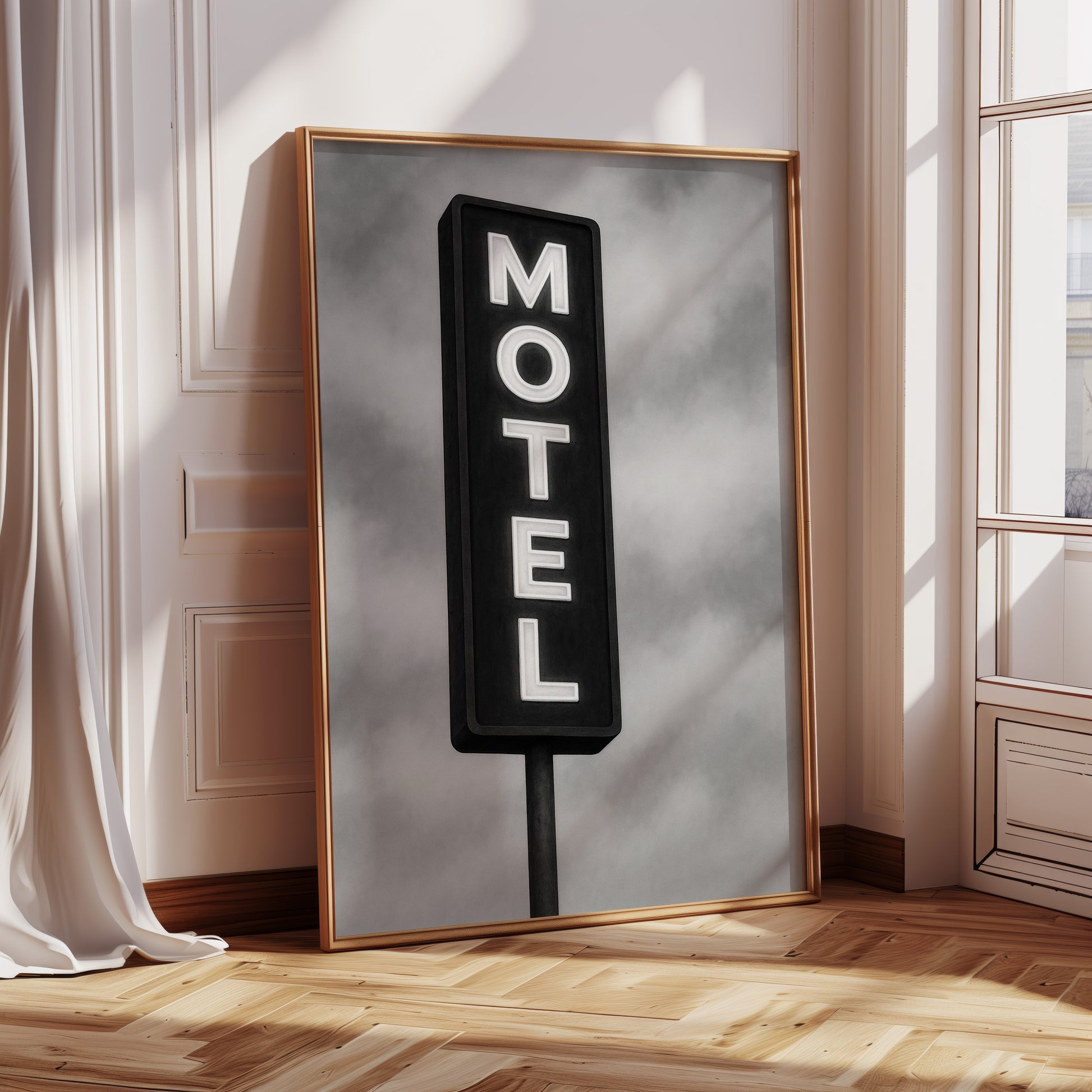 Gallery image 8 for Retro “MOTEL” Neon Sign – Black & White Vintage Wall Art