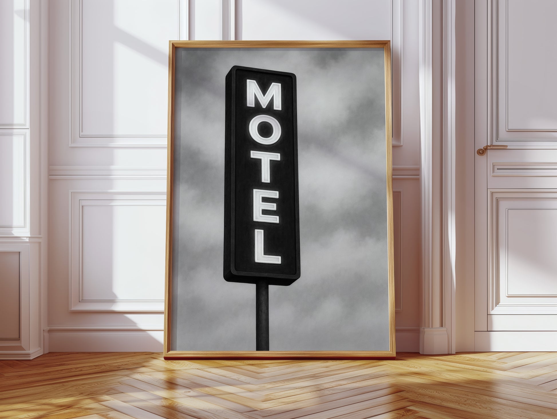 Gallery image 9 for Retro “MOTEL” Neon Sign – Black & White Vintage Wall Art