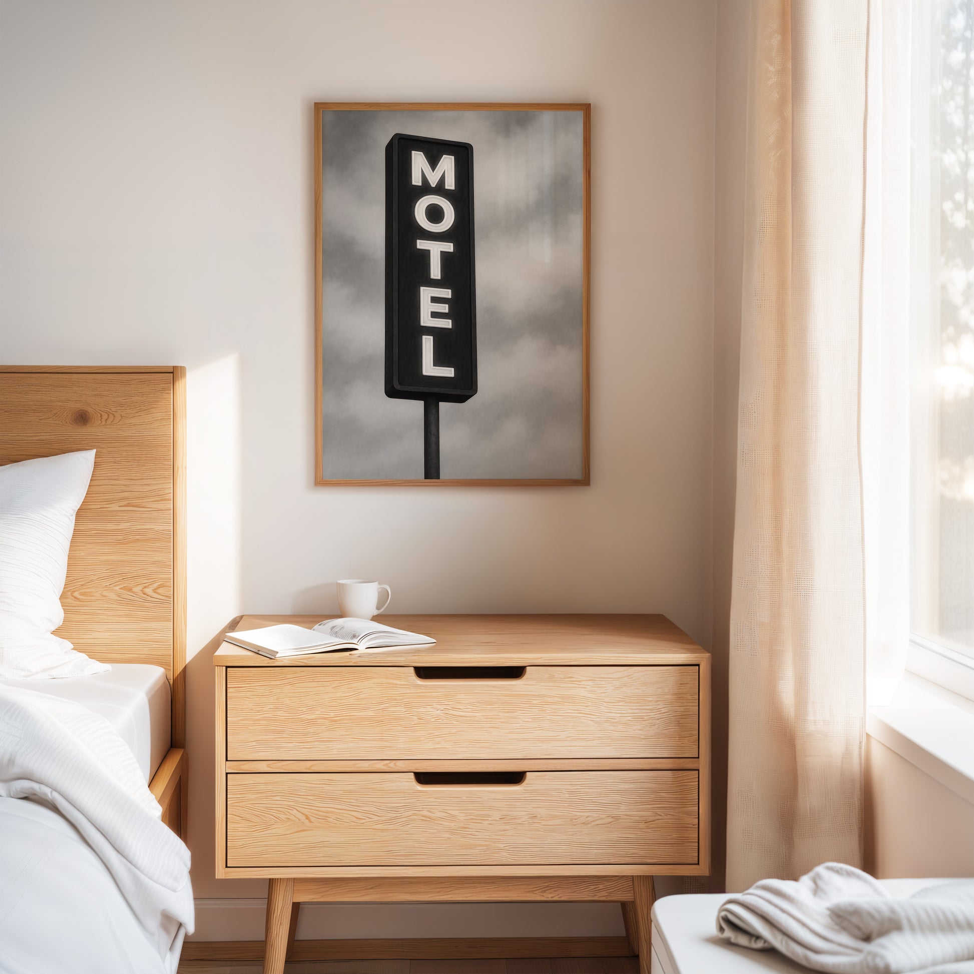 Gallery image 11 for Retro “MOTEL” Neon Sign – Black & White Vintage Wall Art