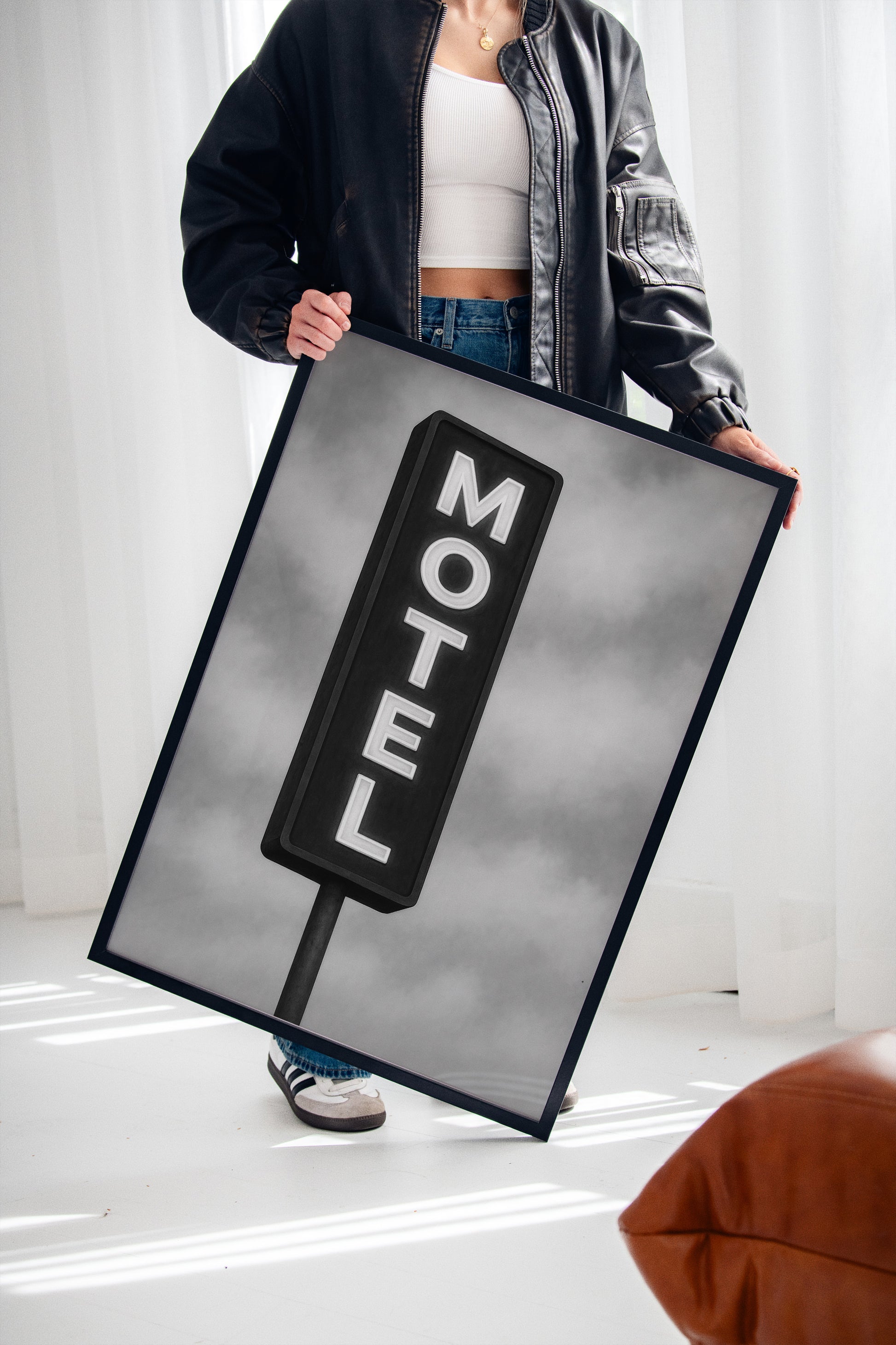Gallery image 13 for Retro “MOTEL” Neon Sign – Black & White Vintage Wall Art