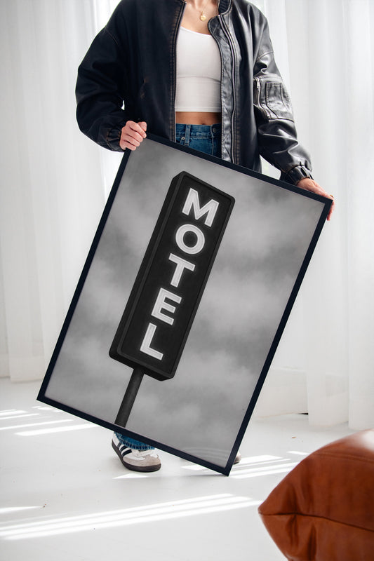 Gallery image 13 for Retro “MOTEL” Neon Sign – Black & White Vintage Wall Art