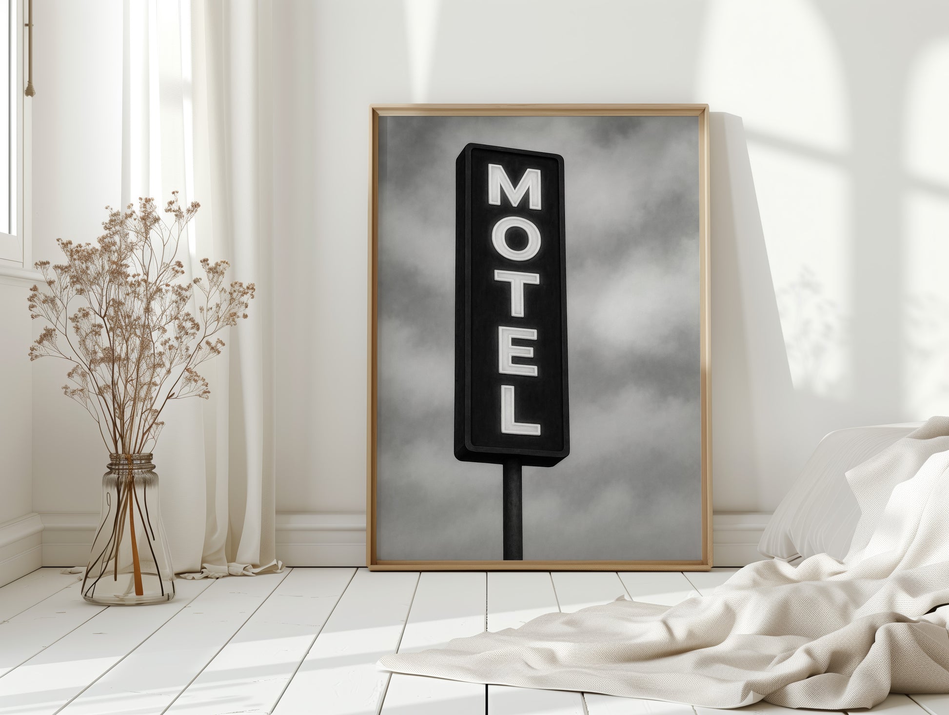 Gallery image 14 for Retro “MOTEL” Neon Sign – Black & White Vintage Wall Art