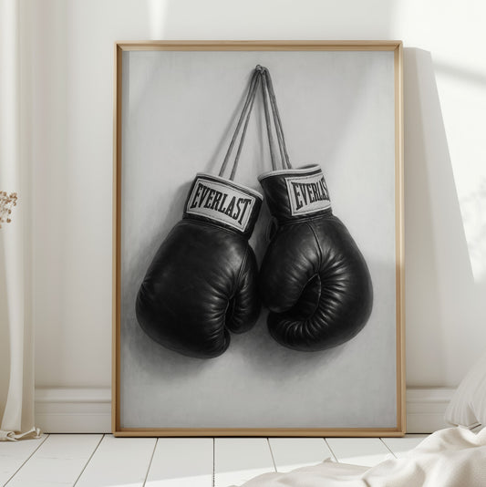 Gallery image 1 for Vintage Everlast Boxing Gloves – Black and White Sports Wall Art