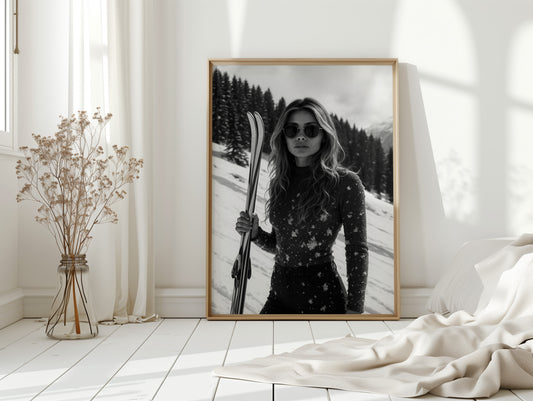 Gallery image 7 for Snow-Covered Skier in Monochrome – Fashionable Winter Sports Photography Print
