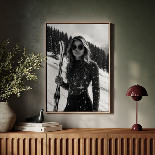 Gallery image 8 for Snow-Covered Skier in Monochrome – Fashionable Winter Sports Photography Print