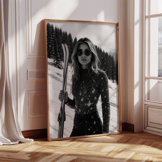 Gallery image 10 for Snow-Covered Skier in Monochrome – Fashionable Winter Sports Photography Print