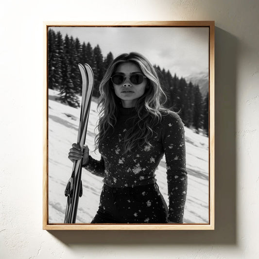 Gallery image 12 for Snow-Covered Skier in Monochrome – Fashionable Winter Sports Photography Print