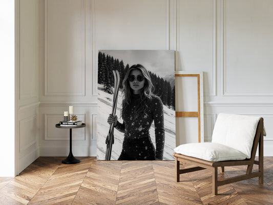 Gallery image 13 for Snow-Covered Skier in Monochrome – Fashionable Winter Sports Photography Print