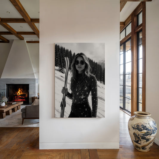 Gallery image 15 for Snow-Covered Skier in Monochrome – Fashionable Winter Sports Photography Print