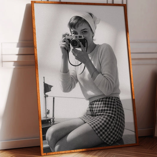 Gallery image 1 for Vintage Seaside Shutterbug – Black and White Retro Photography Print