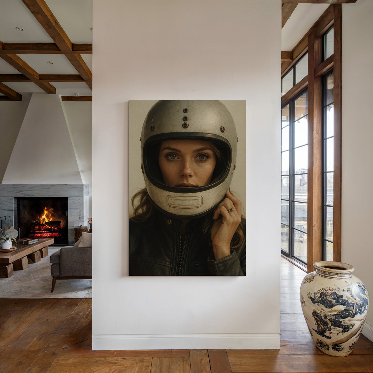 Gallery image 2 for Vintage Moto Muse – Retro Helmet Portrait Print