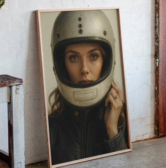Gallery image 3 for Vintage Moto Muse – Retro Helmet Portrait Print