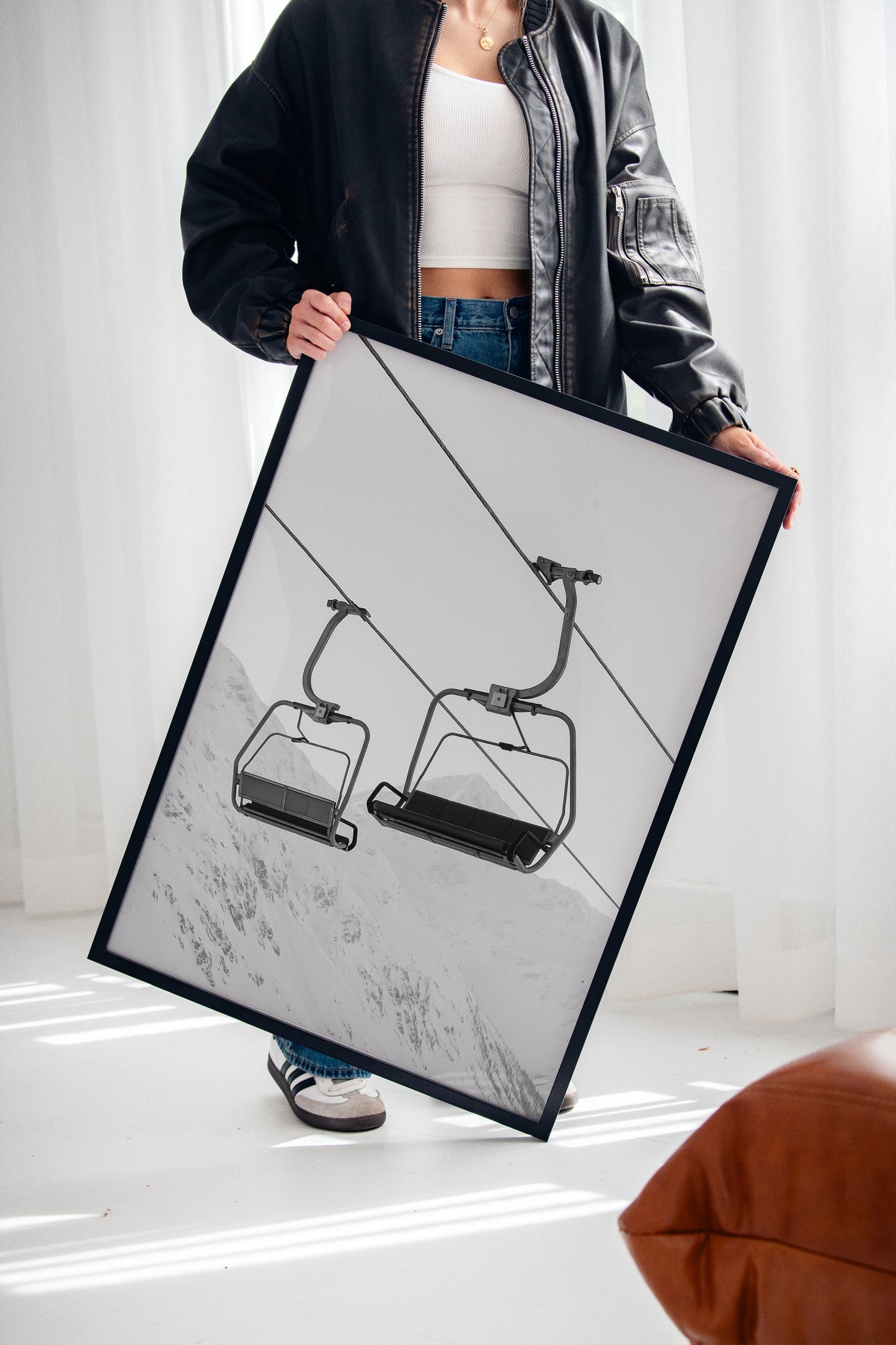Gallery image 13 for Solitude in Ascent – Minimalist Ski Lift Black & White Print