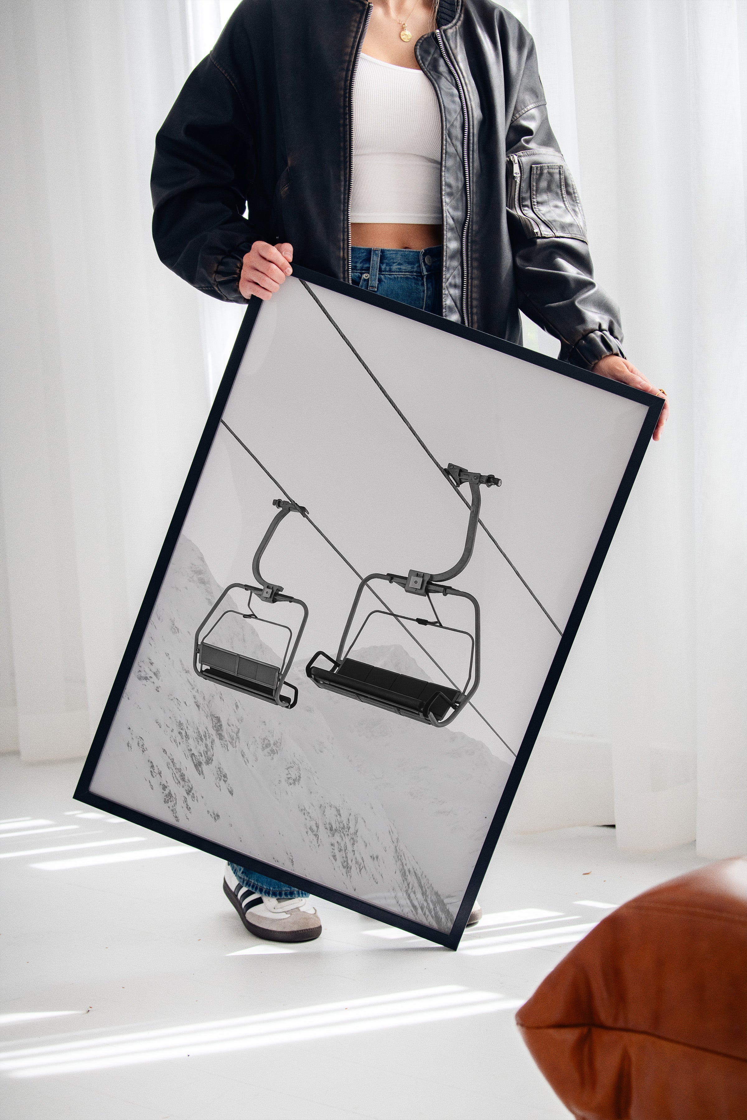 Gallery image 13 for Solitude in Ascent – Minimalist Ski Lift Black & White Print