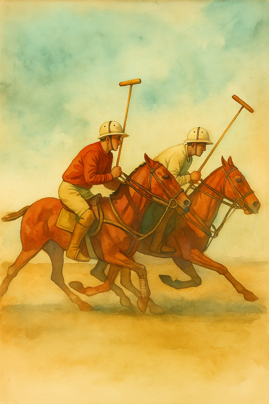 Gallery image 1 for “Sunlit Sprint” – Vintage Watercolor Polo Match Art Print